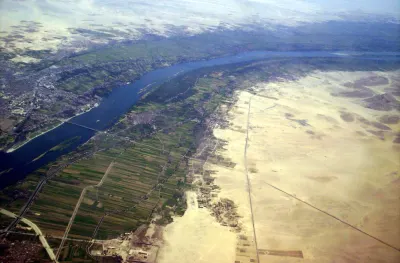 The fertile Nile valley at Luxor, framed by desert on both sides
