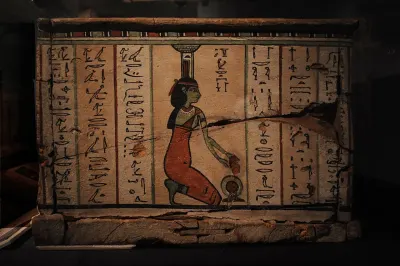 The goddess Nephthys on the outer coffin of the mummy of Ankh-Wennefer. In the Washington State History Museum