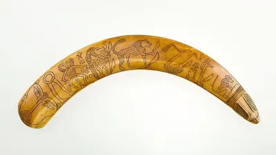 This apotropaic wand, carved from hippopotamus ivory, dates to the Middle Kingdom (c. 1981 to 1640 BCE). Its worn tip suggests regular use b