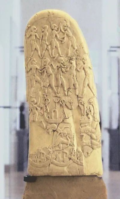 Ivory handle of the Gebel el Arak Knife, possibly depicting a conflict between Abydos and Nekhen (Hierakonpolis). Louvre Museum, c. 3300–320