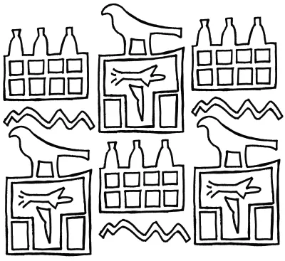 A reconstructed line drawing of the Narmer-Menes seal impression from Abydos, offering a clearer reading of an impression too worn or fragme