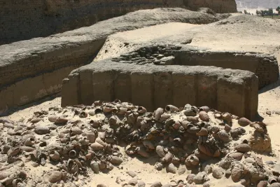 The funerary enclosure of the 2nd Dynasty King Peribsen at Abydos. In the background the great enclosure of Khasekhemwy is visible